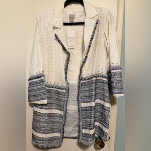 Chico's Ivory and Navy Patterned Coat